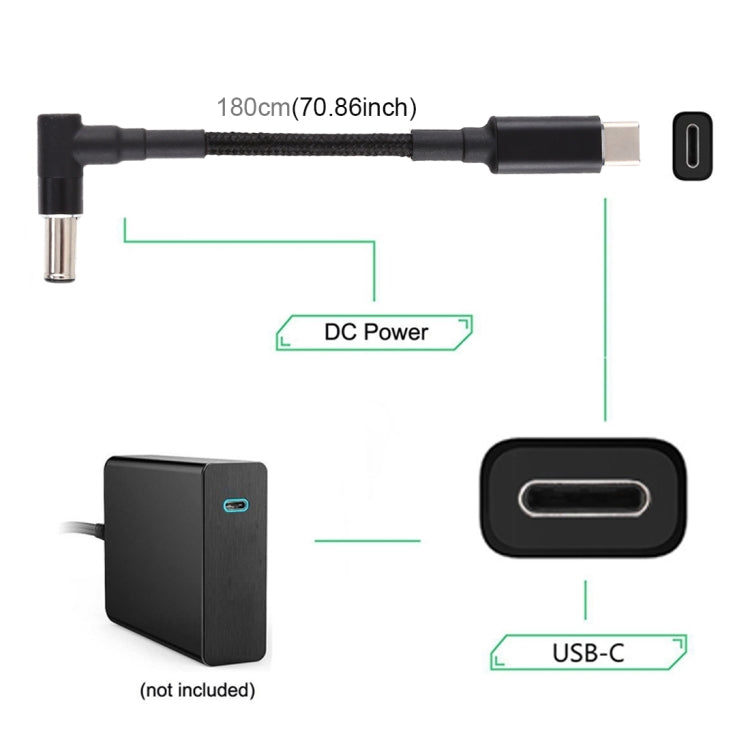 PD 100W 6.0 x 1.4mm Elbow to USB-C / Type-C Nylon Weave Power Charge Cable, Cable Length: 1.7m