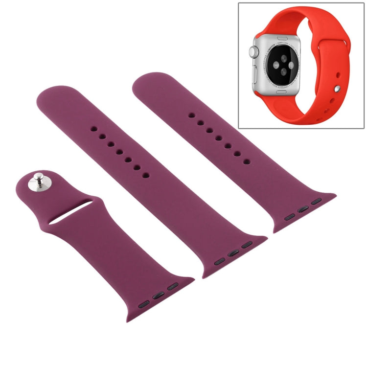 For Apple Watch Series 8&7 41mm / SE 2&6&SE&5&4 40mm / 3&2&1 38mm High-performance Ordinary & Longer Rubber Sport Watch Band with Pin-and-tuck Closure(Violet)