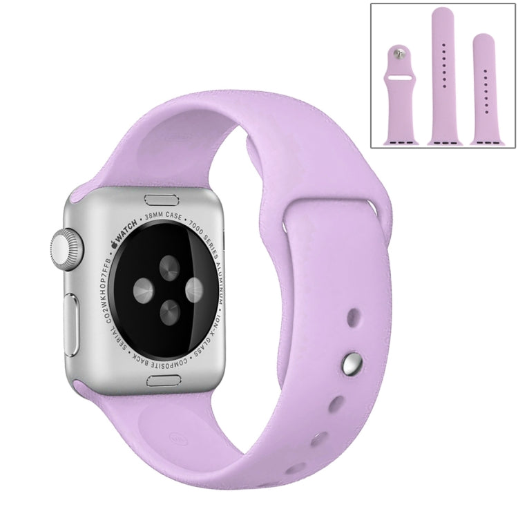 For Apple Watch Series 8&7 41mm / SE 2&6&SE&5&4 40mm / 3&2&1 38mm High-performance Ordinary & Longer Rubber Sport Watch Band with Pin-and-tuck Closure(Purple)