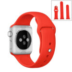 For Apple Watch Series 8&7 41mm / SE 2&6&SE&5&4 40mm / 3&2&1 38mm High-performance Ordinary & Longer Rubber Sport Watch Band with Pin-and-tuck Closure(Red)