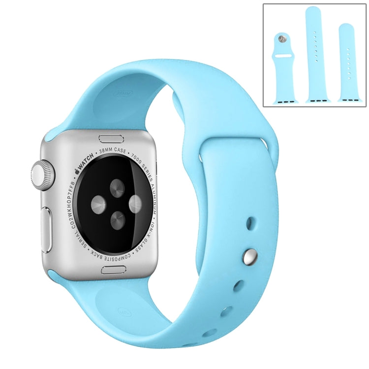 For Apple Watch Series 8&7 41mm / SE 2&6&SE&5&4 40mm / 3&2&1 38mm High-performance Ordinary & Longer Rubber Sport Watch Band with Pin-and-tuck Closure(Baby Blue)