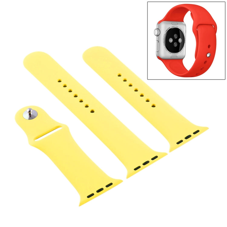 For Apple Watch Series 7 41mm / 6 & SE & 5 & 4 40mm / 3 & 2 & 1 38mm High-performance Ordinary & Longer Rubber Sport Watch Band with Pin-and-tuck Closure (Shiny Yellow)