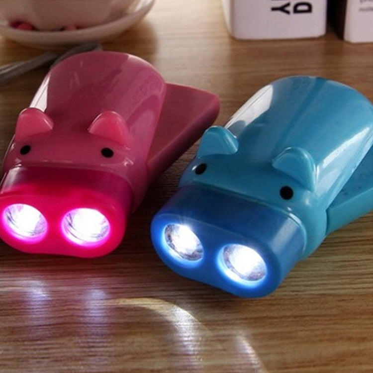 3 PCS Hand Press Powered Cartoon Pig Shaped Flashlight, Emergency LED, 2 Lights, with Strap, Random Color Delivery