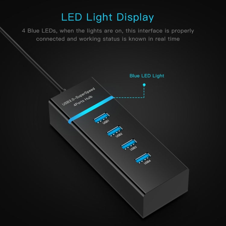 30cm USB-C / Type-C 3.1 Male to 4-Port USB 3.0 Adapter Hub, For Galaxy S8 & S8 + / LG G6 / Huawei P10 & P10 Plus / Xiaomi Mi 6 & Max 2 and other Smartphones(Black)