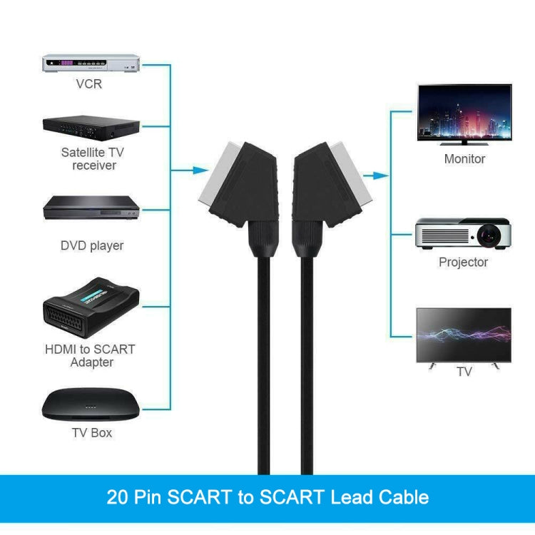 20 Pin SCART to SCART Lead Cable for DVD/HDTV/AV/TV, Cable Length: 1.5m