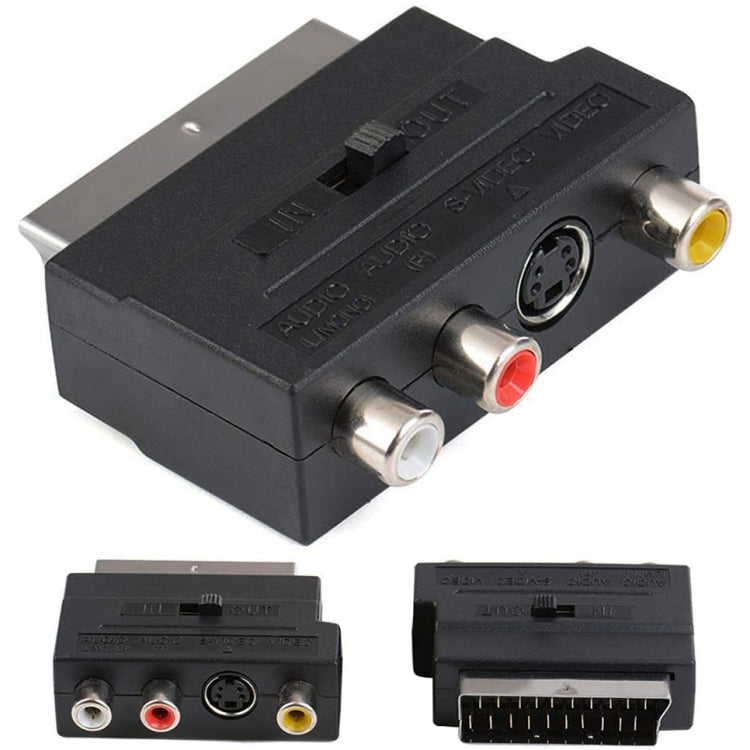 Scart Male to Female with Composite AV + S-Video Sockets(Black)