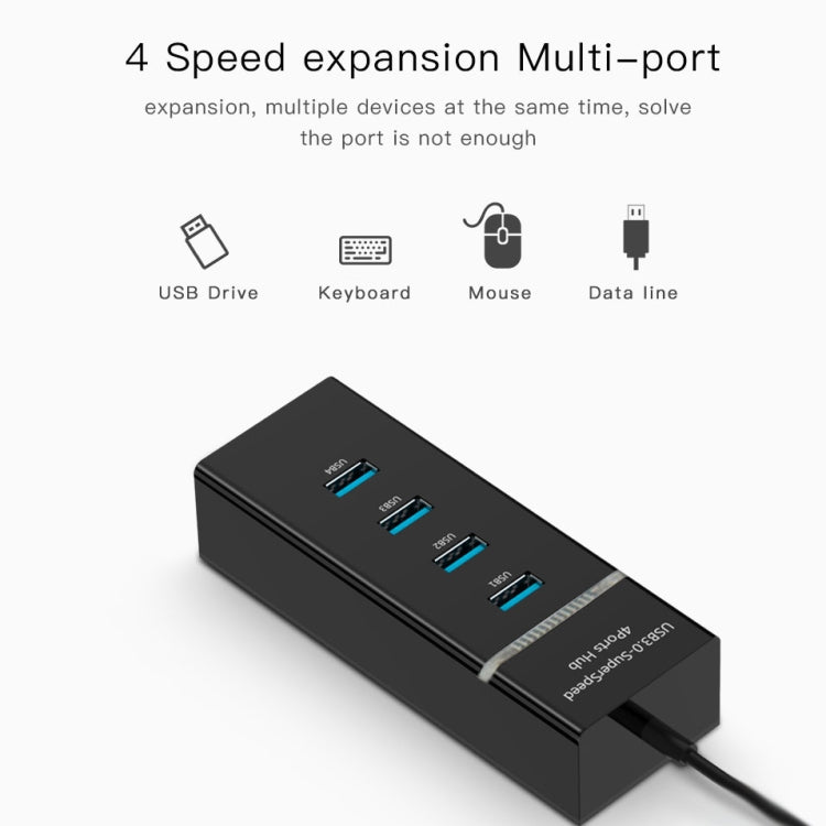 4 Ports USB 3.0 Hub Splitter with LED, Super Speed 5Gbps, BYL-P104(Black)