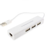 1 Port USB Network With 3 Port USB Hub To Female RJ45 Ethernet Lan Adapter Card(White)