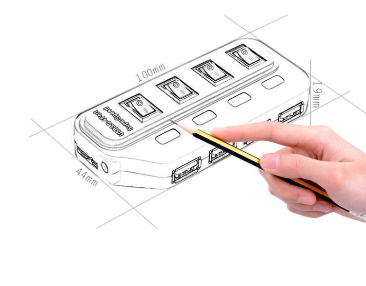 4 Ports USB 3.0 Hub with Individual Switches for each Data Transfer Ports(Black)