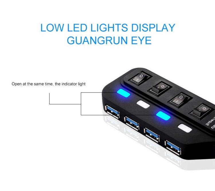 4 Ports USB 3.0 Hub with Individual Switches for each Data Transfer Ports(Black)