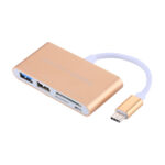 5 in 1 Micro SD + SD + USB 3.0 + USB 2.0 + Micro USB Port to USB-C / Type-C OTG COMBO Adapter Card Reader for Tablet, Smartphone, PC(Gold)