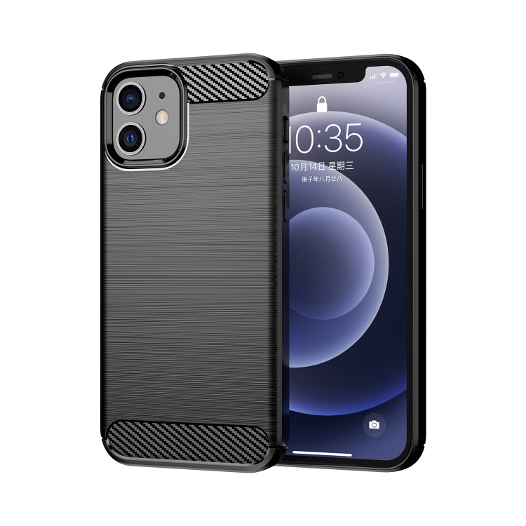 For iPhone 12 / 12 Pro Brushed Texture Carbon Fiber TPU Case (Black)