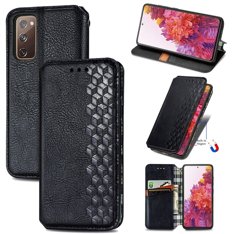 For Galaxy S20 FE(4G/5G) / S20 Lite Cubic Grid Pressed Horizontal Flip Magnetic PU Leather Case with Holder & Card Slots & Wallet(Black)