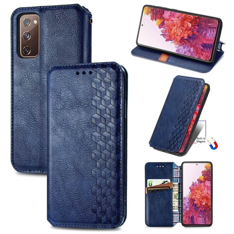 For Galaxy S20 FE(4G/5G) / S20 Lite Cubic Grid Pressed Horizontal Flip Magnetic PU Leather Case with Holder & Card Slots & Wallet(Blue)