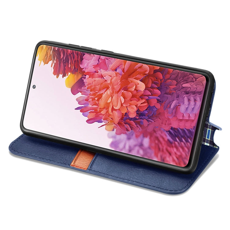 For Galaxy S20 FE(4G/5G) / S20 Lite Cubic Grid Pressed Horizontal Flip Magnetic PU Leather Case with Holder & Card Slots & Wallet(Blue)