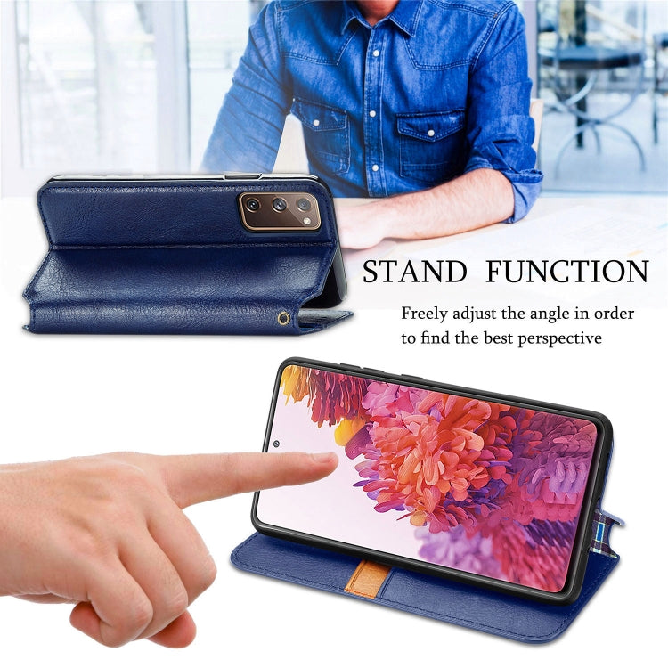 For Galaxy S20 FE(4G/5G) / S20 Lite Cubic Grid Pressed Horizontal Flip Magnetic PU Leather Case with Holder & Card Slots & Wallet(Blue)