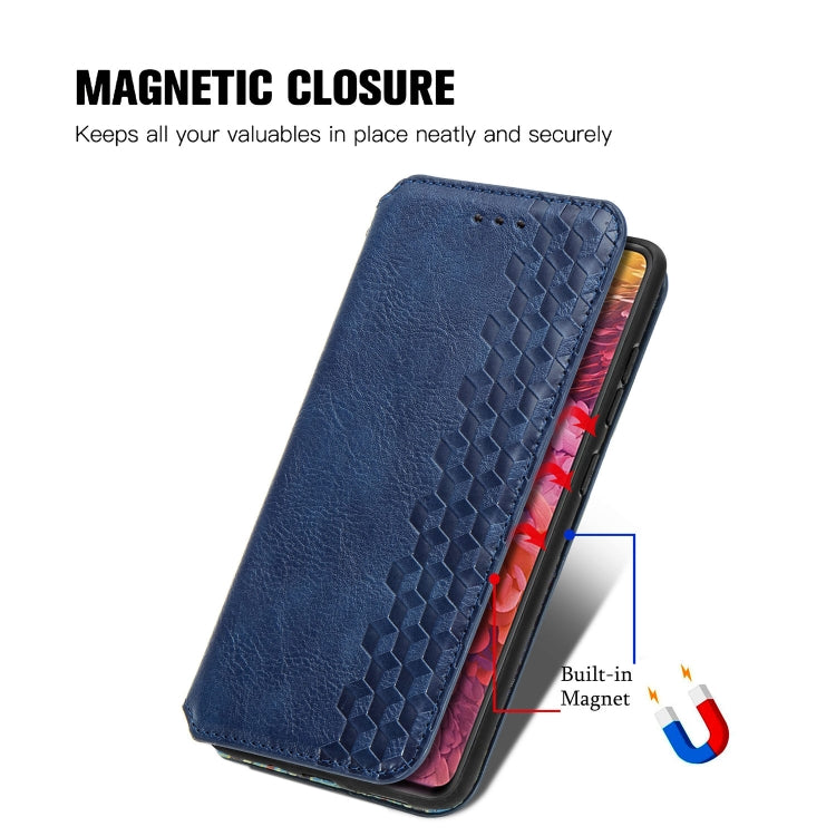 For Galaxy S20 FE(4G/5G) / S20 Lite Cubic Grid Pressed Horizontal Flip Magnetic PU Leather Case with Holder & Card Slots & Wallet(Blue)