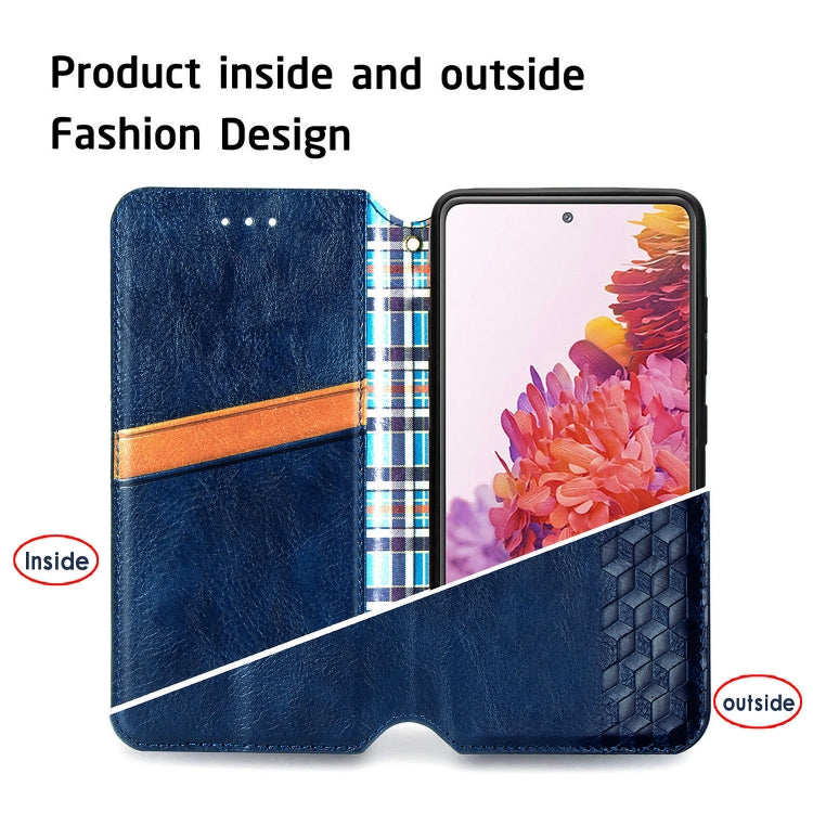 For Galaxy S20 FE(4G/5G) / S20 Lite Cubic Grid Pressed Horizontal Flip Magnetic PU Leather Case with Holder & Card Slots & Wallet(Blue)