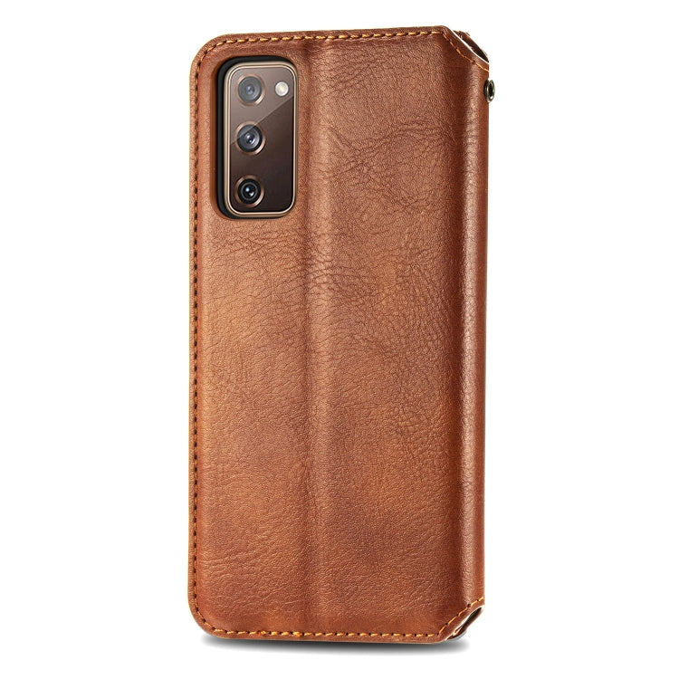 For Galaxy S20 FE(4G/5G) / S20 Lite Cubic Grid Pressed Horizontal Flip Magnetic PU Leather Case with Holder & Card Slots & Wallet(Brown)