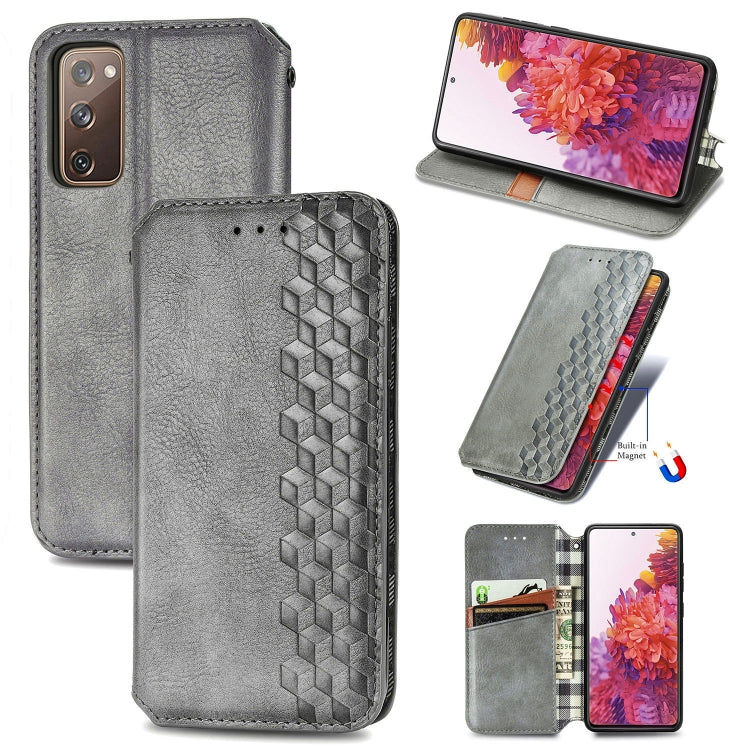 For Galaxy S20 FE(4G/5G) / S20 Lite Cubic Grid Pressed Horizontal Flip Magnetic PU Leather Case with Holder & Card Slots & Wallet(Gray)