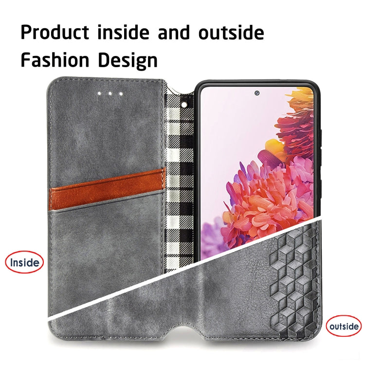 For Galaxy S20 FE(4G/5G) / S20 Lite Cubic Grid Pressed Horizontal Flip Magnetic PU Leather Case with Holder & Card Slots & Wallet(Gray)