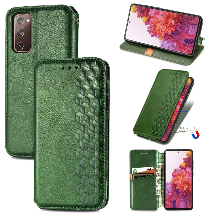 For Galaxy S20 FE(4G/5G) / S20 Lite Cubic Grid Pressed Horizontal Flip Magnetic PU Leather Case with Holder & Card Slots & Wallet(Green)