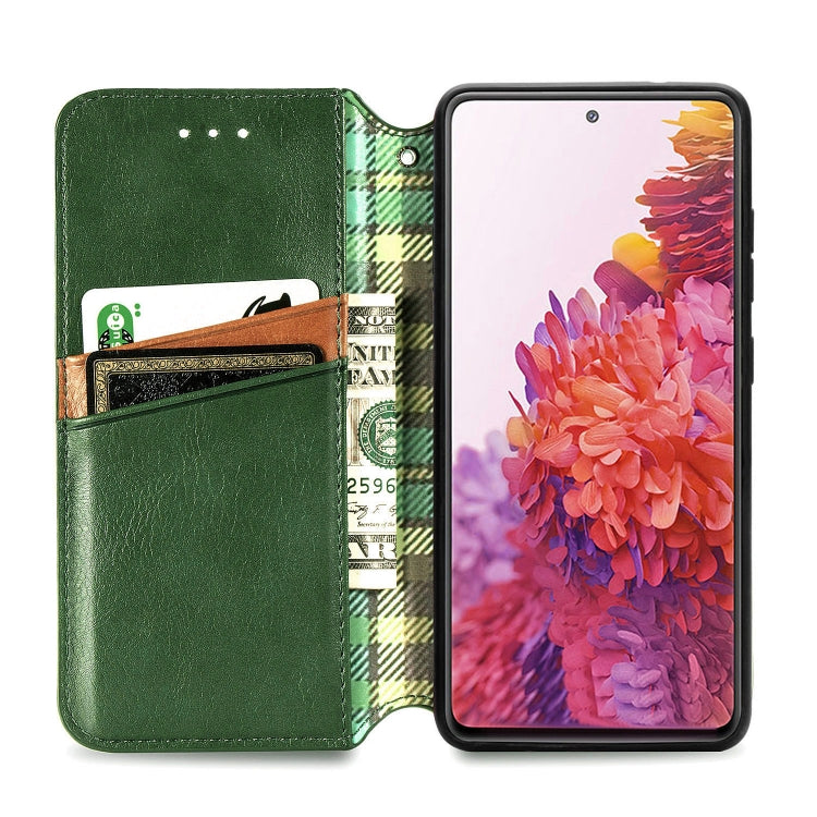 For Galaxy S20 FE(4G/5G) / S20 Lite Cubic Grid Pressed Horizontal Flip Magnetic PU Leather Case with Holder & Card Slots & Wallet(Green)