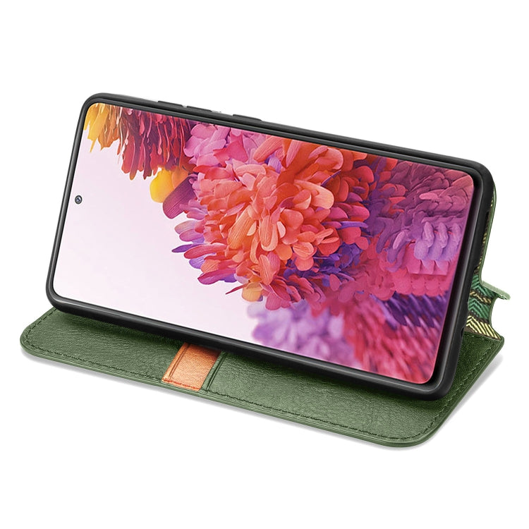 For Galaxy S20 FE(4G/5G) / S20 Lite Cubic Grid Pressed Horizontal Flip Magnetic PU Leather Case with Holder & Card Slots & Wallet(Green)