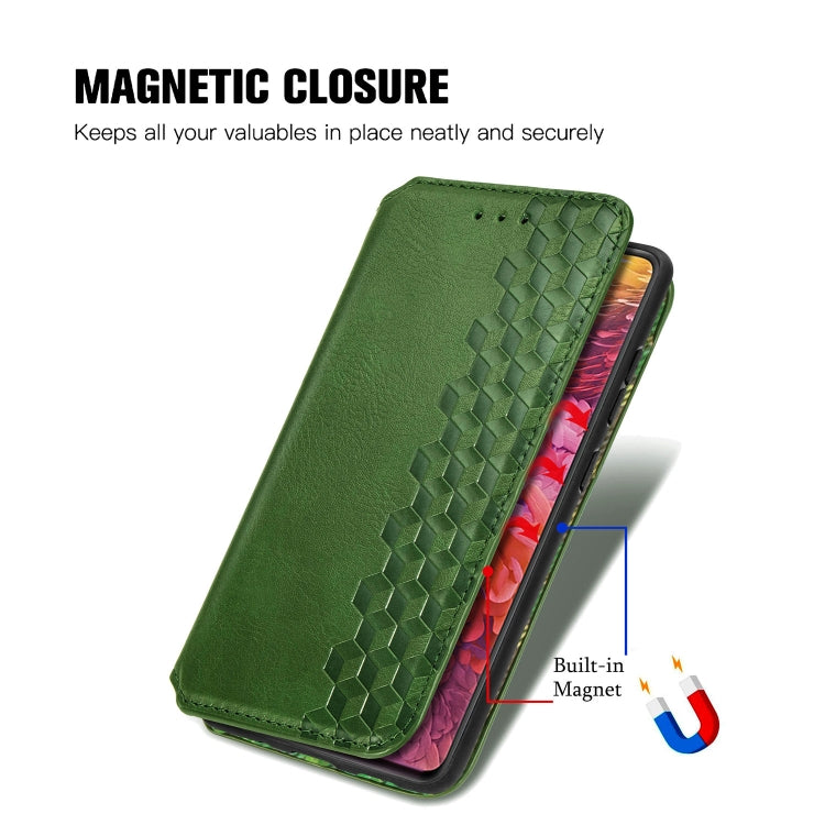 For Galaxy S20 FE(4G/5G) / S20 Lite Cubic Grid Pressed Horizontal Flip Magnetic PU Leather Case with Holder & Card Slots & Wallet(Green)