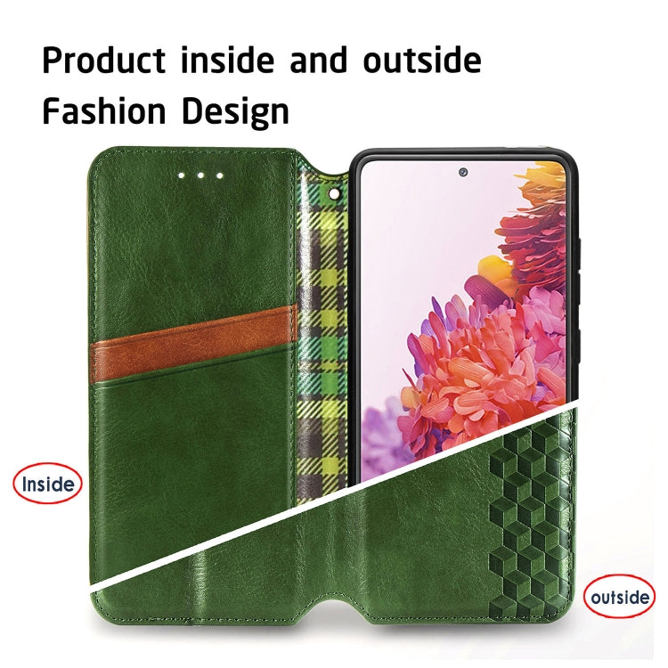 For Galaxy S20 FE(4G/5G) / S20 Lite Cubic Grid Pressed Horizontal Flip Magnetic PU Leather Case with Holder & Card Slots & Wallet(Green)