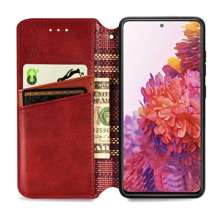 For Galaxy S20 FE(4G/5G) / S20 Lite Cubic Grid Pressed Horizontal Flip Magnetic PU Leather Case with Holder & Card Slots & Wallet(Red)