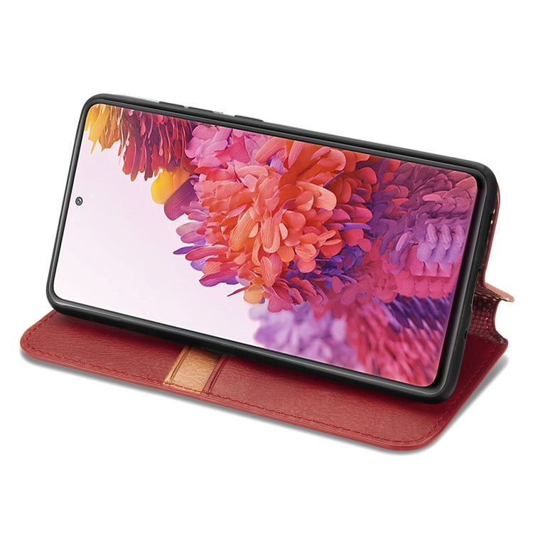 For Galaxy S20 FE(4G/5G) / S20 Lite Cubic Grid Pressed Horizontal Flip Magnetic PU Leather Case with Holder & Card Slots & Wallet(Red)