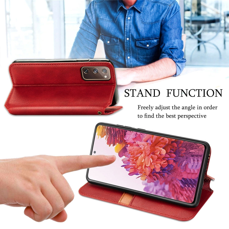 For Galaxy S20 FE(4G/5G) / S20 Lite Cubic Grid Pressed Horizontal Flip Magnetic PU Leather Case with Holder & Card Slots & Wallet(Red)