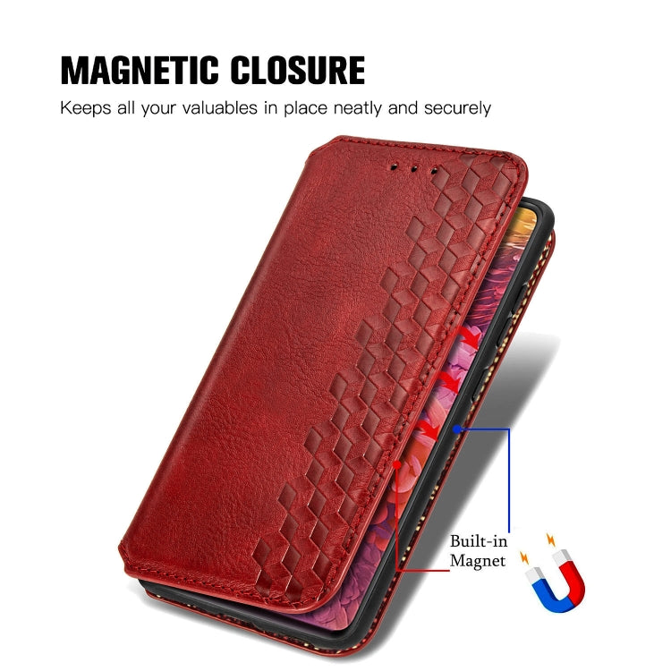 For Galaxy S20 FE(4G/5G) / S20 Lite Cubic Grid Pressed Horizontal Flip Magnetic PU Leather Case with Holder & Card Slots & Wallet(Red)