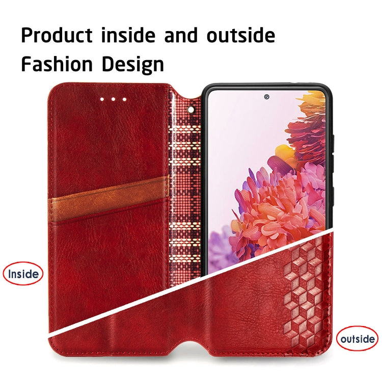 For Galaxy S20 FE(4G/5G) / S20 Lite Cubic Grid Pressed Horizontal Flip Magnetic PU Leather Case with Holder & Card Slots & Wallet(Red)