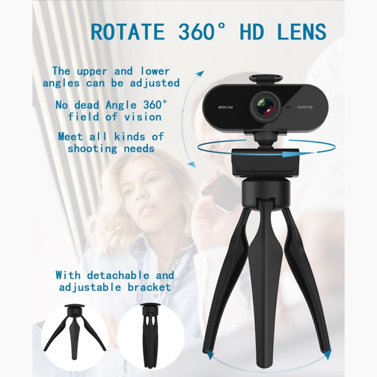 B1 4 Million Pixels 2K Resolution HD 1080P 360 Degrees Rotation Webcam with Mic & Tripod