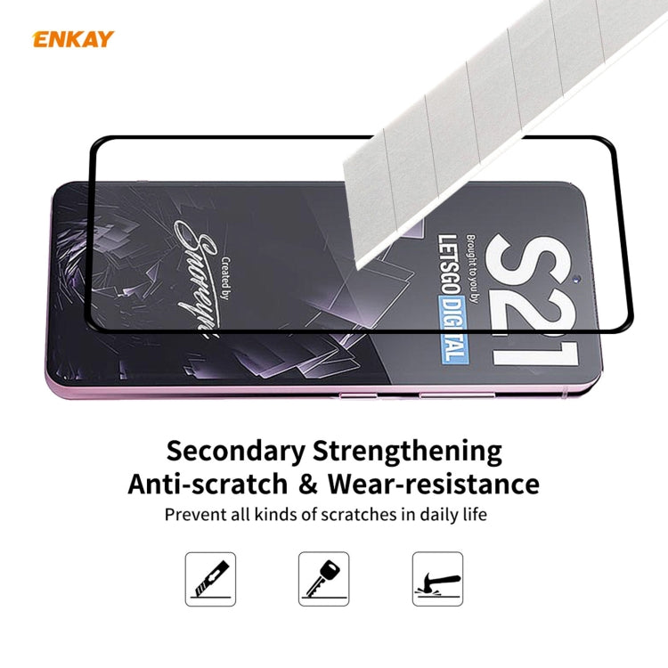 For Samsung Galaxy S21 5G 2pcs ENKAY Hat-Prince Full Glue 0.26mm 9H 2.5D Tempered Glass Full Coverage Film Support Fingerprint Unlock