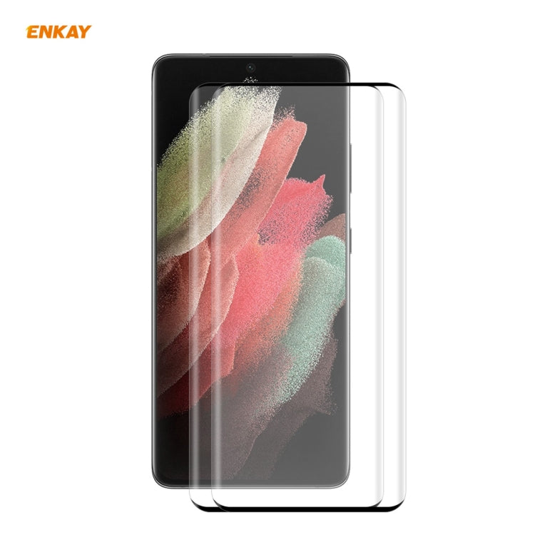 For Samsung Galaxy S21 Ultra 2pcs ENKAY Hat-Prince 0.26mm 9H 3D Explosion-proof Full Screen Curved Heat Bending Tempered Glass Film