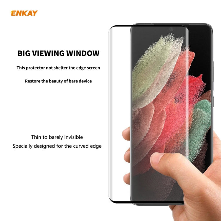 For Samsung Galaxy S21 Ultra 2pcs ENKAY Hat-Prince 0.26mm 9H 3D Explosion-proof Full Screen Curved Heat Bending Tempered Glass Film