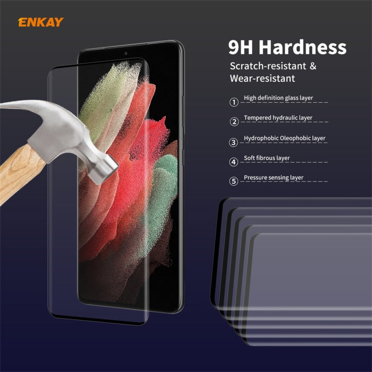 For Samsung Galaxy S21 Ultra 2pcs ENKAY Hat-Prince 0.26mm 9H 3D Explosion-proof Full Screen Curved Heat Bending Tempered Glass Film