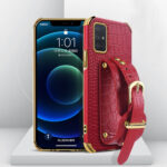 For Samsung Galaxy S20 FE Electroplated TPU Crocodile Pattern Leather Case with Wrist Strap(Red)