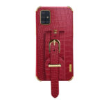 For Samsung Galaxy S20 FE Electroplated TPU Crocodile Pattern Leather Case with Wrist Strap(Red)