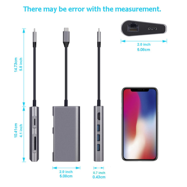 8 in 1 Type-C to HDMI + USB 3.0 x 3 + RJ45 + PD + SD/TF Card Slot HUB Adapter