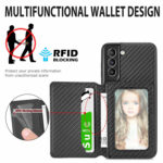 For Samsung Galaxy S21 5G Carbon Fiber Magnetic Card Bag TPU+PU Shockproof Back Cover Case with Holder & Card Slot & Photo Frame(Black)