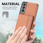 For Samsung Galaxy S21 5G Carbon Fiber Magnetic Card Bag TPU+PU Shockproof Back Cover Case with Holder & Card Slot & Photo Frame(Brown)