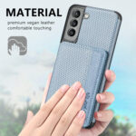 For Samsung Galaxy S21 5G Carbon Fiber Magnetic Card Bag TPU+PU Shockproof Back Cover Case with Holder & Card Slot & Photo Frame(Blue)