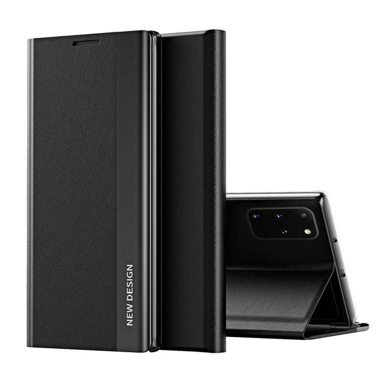 For Samsung Galaxy S20 Side Electroplated Magnetic Ultra-Thin Horizontal Flip Leather Case with Holder(Black)