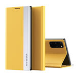 For Samsung Galaxy S20 Side Electroplated Magnetic Ultra-Thin Horizontal Flip Leather Case with Holder(Yellow)