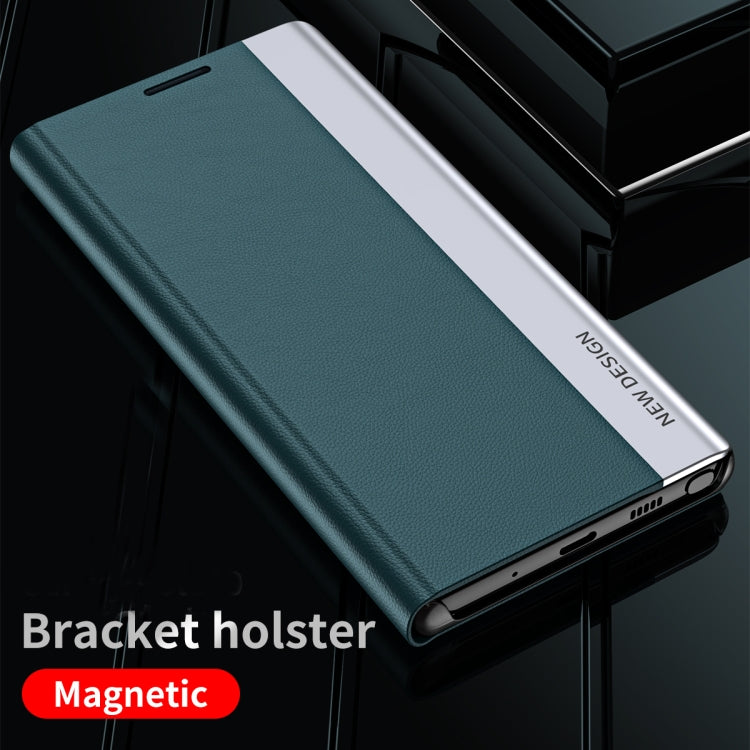 For Samsung Galaxy S20 Side Electroplated Magnetic Ultra-Thin Horizontal Flip Leather Case with Holder(Green)