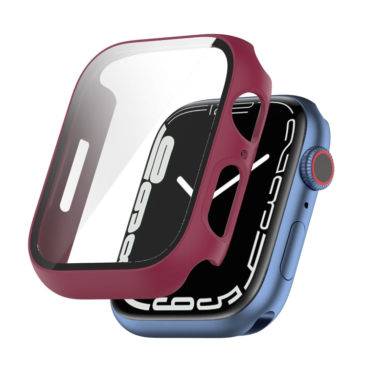 Shockproof PC Protective Case with Tempered Glass Film For Apple Watch Series 8 / 7 45mm(Burgundy)